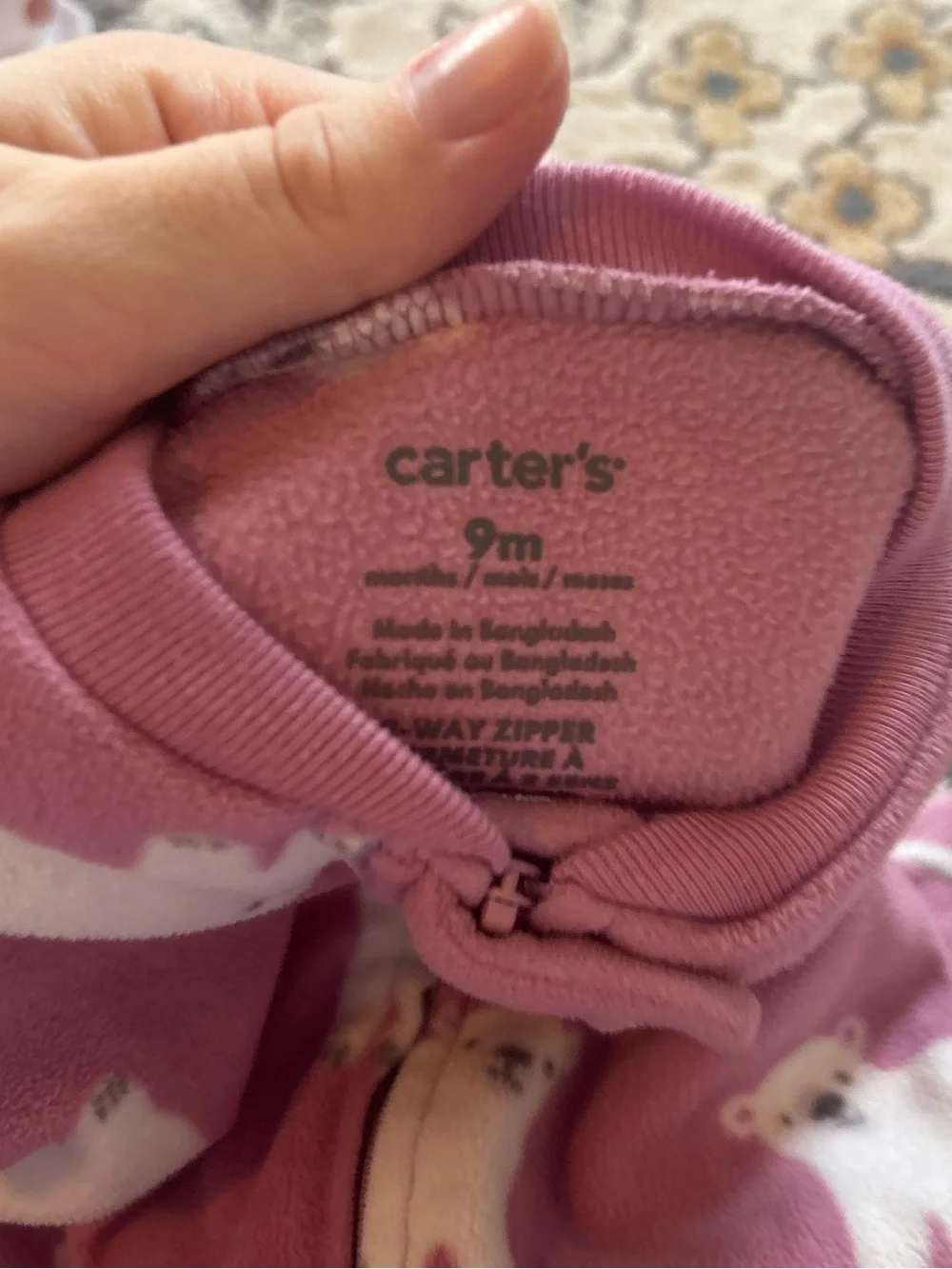 Carter's Pink Fleece Polar Bear Footed One-Piece